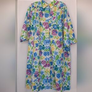 Models Coat Vintage floral print house coat Dress Robe Duster Muumuu Size 16P